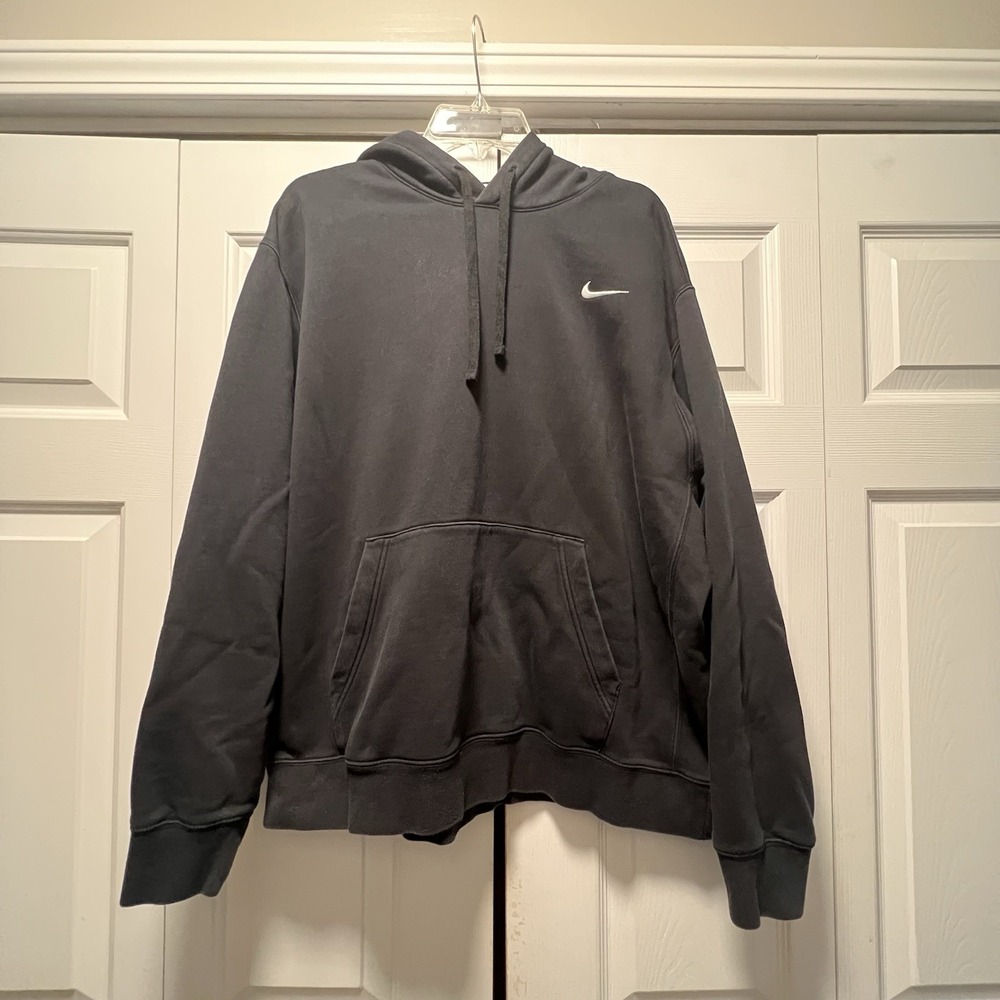 Nike Club Fleece Pullover Black Hoodie White Swoosh Men's Size XL CJ1611-010
